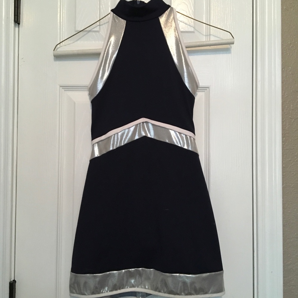 navy silver spandex cheer dance dress